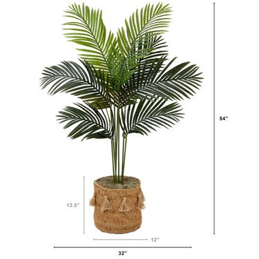 4' Artificial Paradise Palm Tree With Handmade Jute And Cotton Basket With Tassels