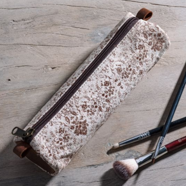 8.5" Brown Fleur Canvas Pencil Case