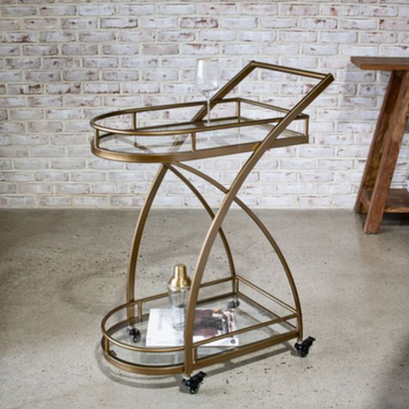 26.5" Antique Brass Metal & Glass Bar Cart