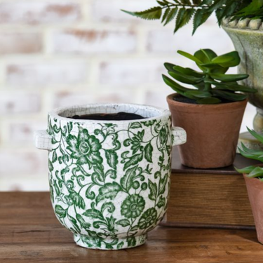 6.3" Dark Green Floral Handle Pot