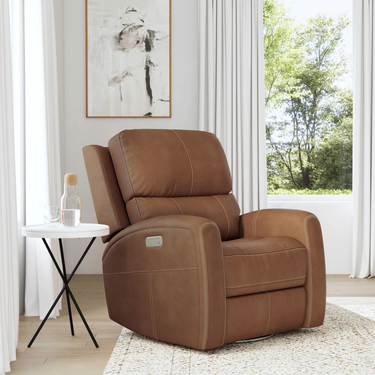 Linden Power Swivel Glider with Adjustable Headrest, Lumbar, Massage, and Heat