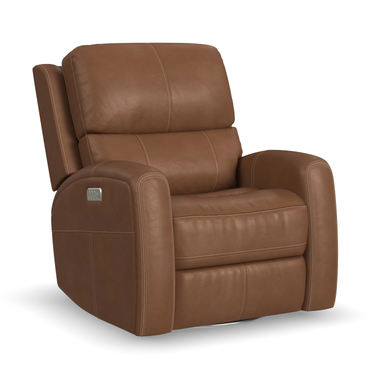 Linden Power Swivel Glider with Adjustable Headrest, Lumbar, Massage, and Heat