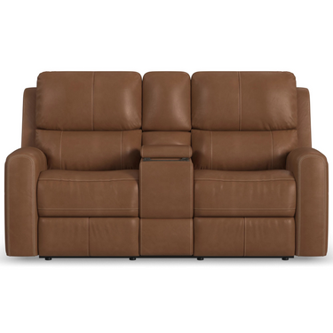 Linden Power Reclining Loveseat With Console And Adjustable Headrest And Lumbar