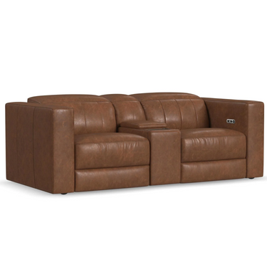 Austin Leather Power Reclining Loveseat with Console and Power Headrests
